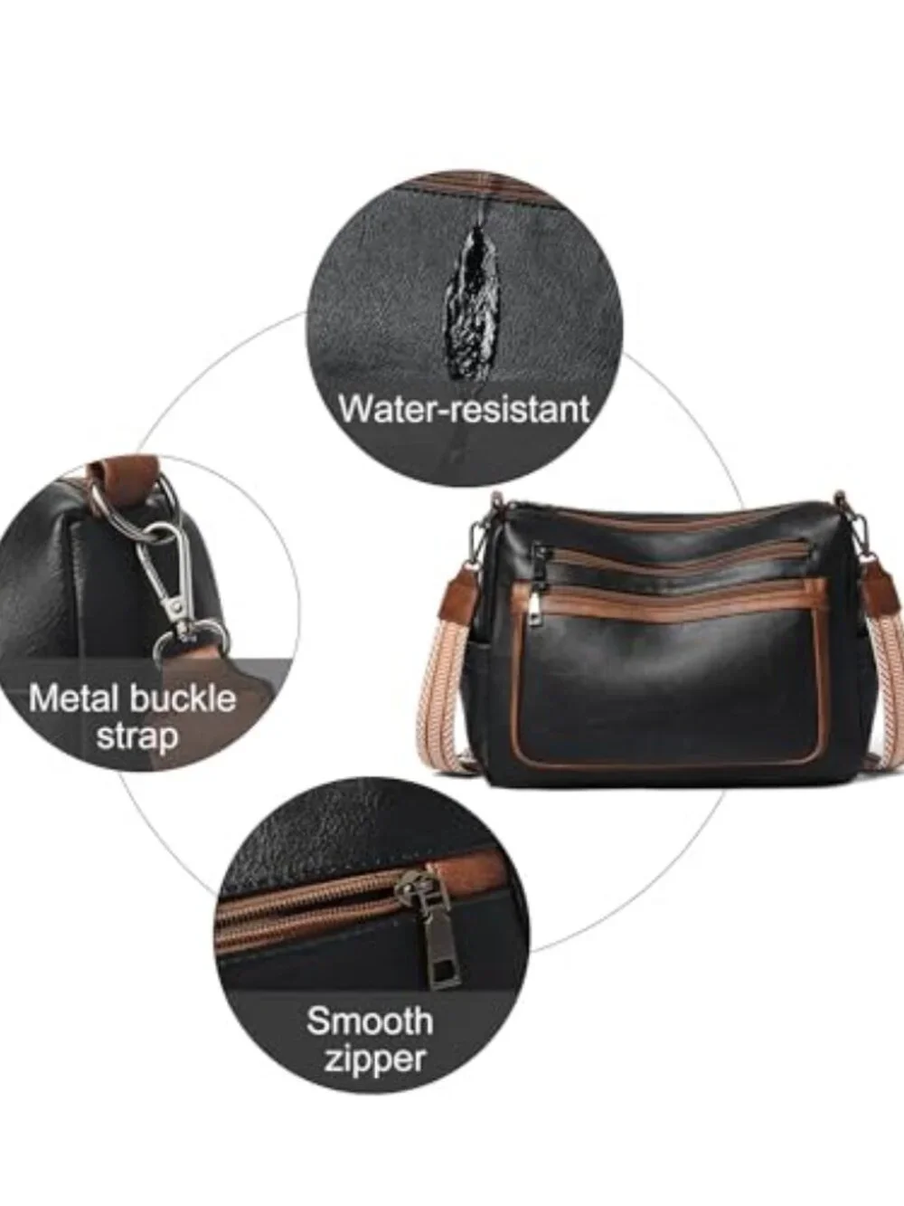 Faux Leather Crossbody Bag with Multiple Compartments